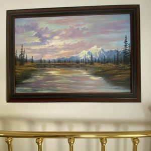 #10 mountain landscape oil painting framed 24”x 36”x 1/2“
